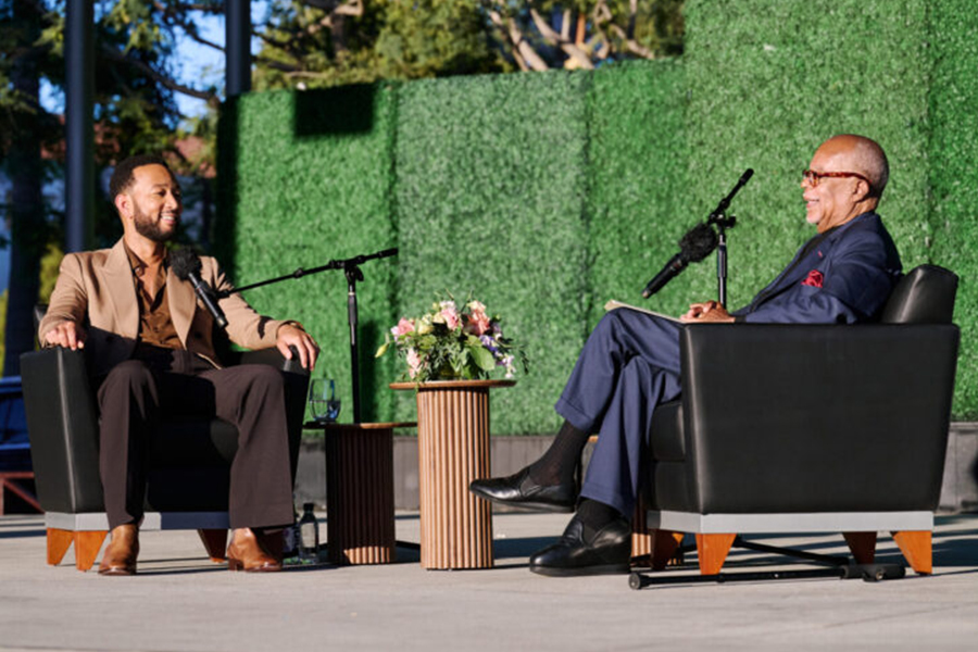 John Legend and Henry Louis Gates, Jr. speaking at Loyola Marymount University