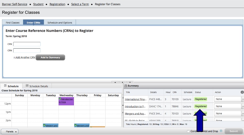 Prowl Register for Class Screen