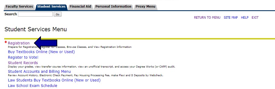 Student Services Menu in Prowl