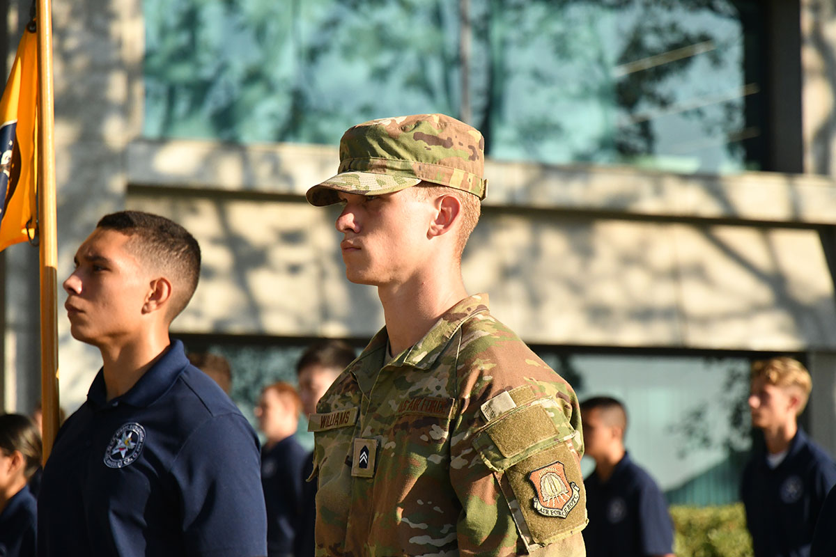 AFROTC cadets in combat attire standing in formation