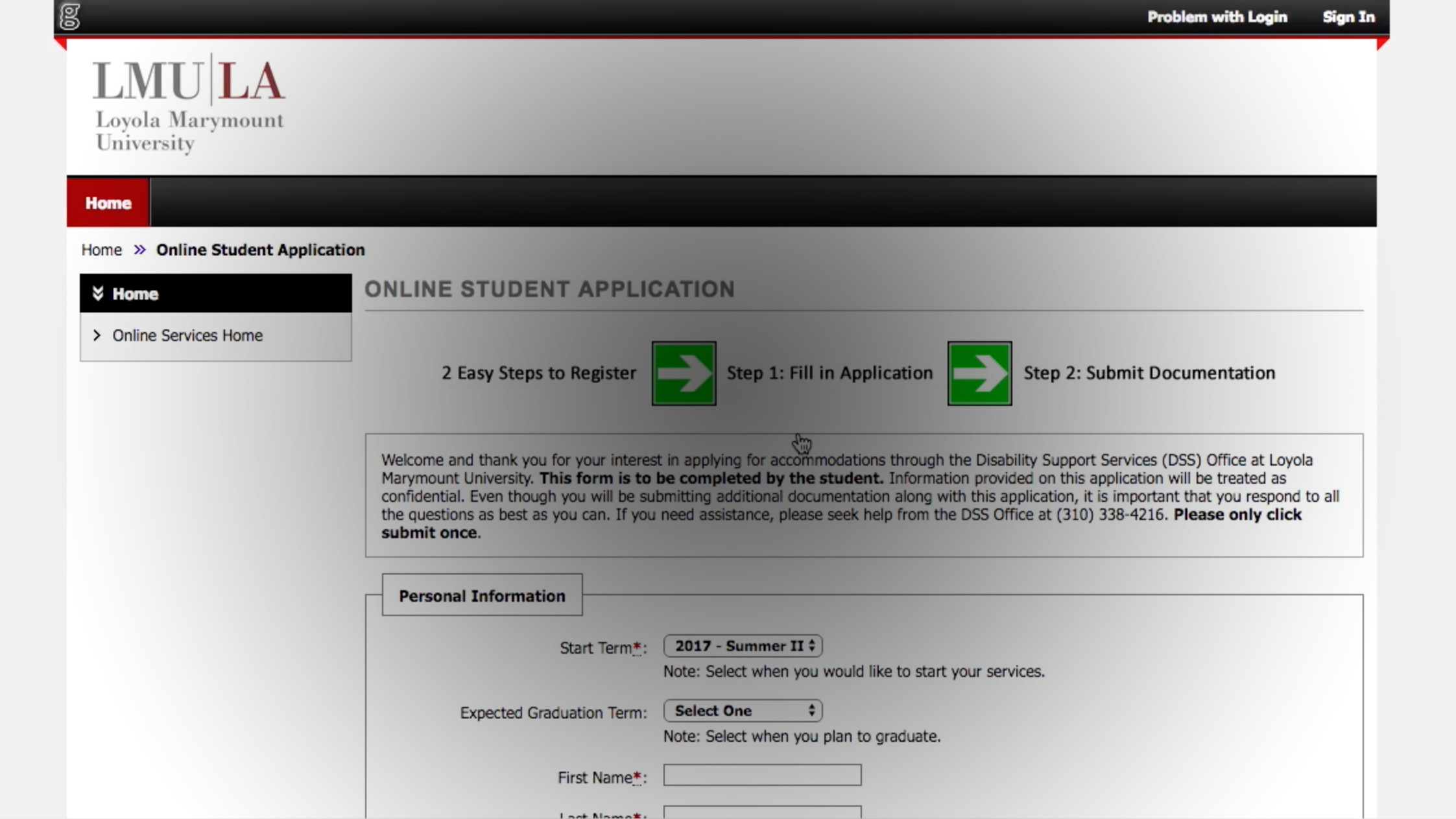 New Student Application