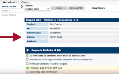 Screen shot of Degreeworks system