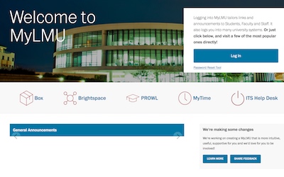 Screen shot of MYLMU login screen